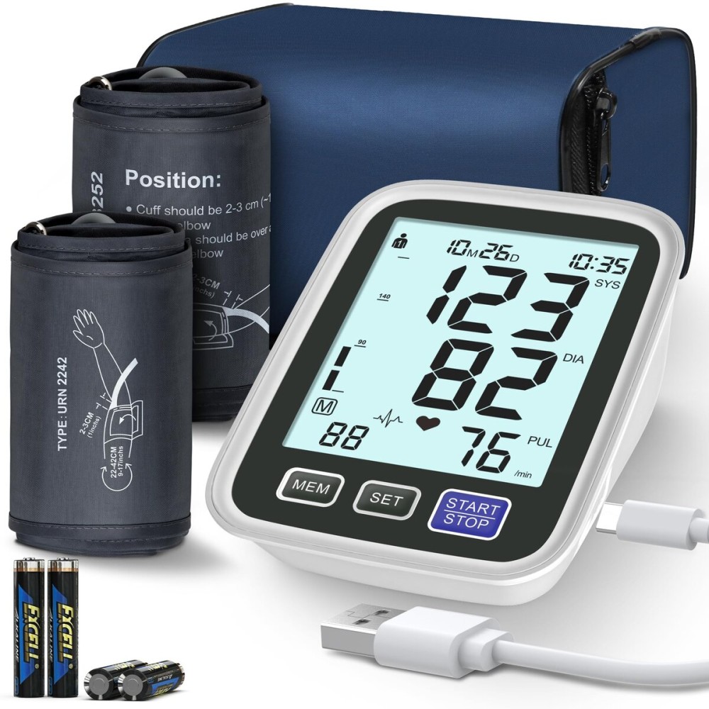 Blood Pressure Machine Upper Arm, 2 Size Cuffs Fit Arms from Medium 9-17 to Extra Large XL 13-21, Accurate Automatic Digital BP Kit Home Use, Large Backlit LCD, BP Monitor Dual-User Mode