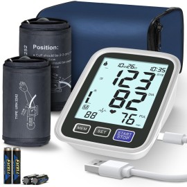 Blood Pressure Machine Upper Arm, 2 Size Cuffs Fit Arms from Medium 9-17 to Extra Large XL 13-21, Accurate Automatic Digital BP Kit Home Use, Large Backlit LCD, BP Monitor Dual-User Mode