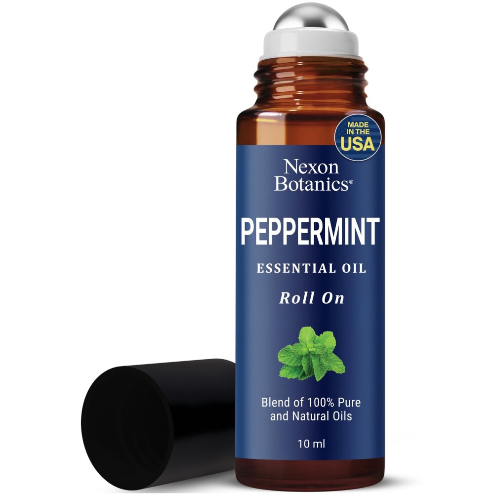 Peppermint Essential Oil Roll-On 10 ml - Pure, Natural & Prediluted Blend with Fresh Minty Aroma - Roller for Aromatherapy & Headache Relief - Nexon Botanics