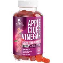 Apple Cider Vinegar Gummies 1000mg - Sugar Free ACV Gummy Vitamin B12 for Cleanse, Digestion Energy & Immune Health Support, Natural Premium Apple Raspberry Flavor, Gluten Free & Vegan - 120 Gummies