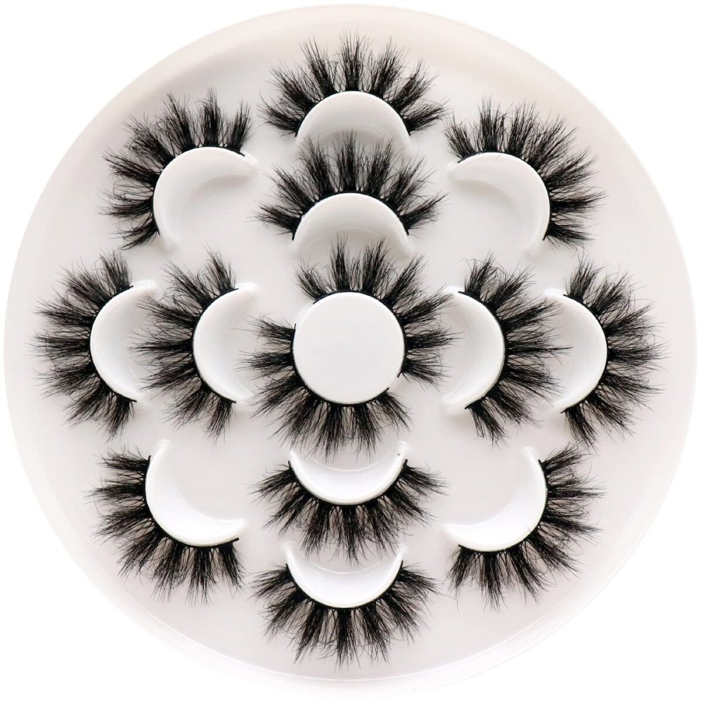 Veleasha Lashes 5D Faux Mink Lashes False Eyelashes Handmade Dramatic Eye Lashes Wispy Fluffy Fake Lashes Spike Eyelashes Luxurious Volume 18mm Fake Eyelashes 7 Pairs Pack (3D07)