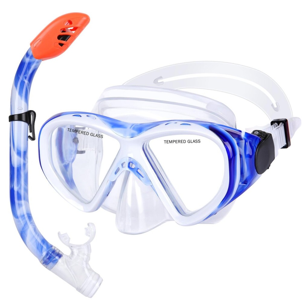 Kids Snorkel Set, Children Anti-Fog Diving Mask Swimming Goggles Full Dry Top Snorkel Equipment Snorkeling Packages Swimming Gear for Youth Boys Girls Age 5-10 (Blue White)