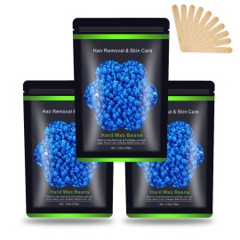 Wax Beads for Hair Removal 10.5oz (300g), Auperwel Hard Wax Beads Beans for Sensitive Skin Brazilian Waxing, Face, Bikini, Eyebrow, Legs, Painless for Women Men, 3 packs Kit with 10 Sticks