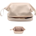 Abiudeng Large Makeup Bag for Women,Travel Makeup Organizer with Brush Holder, Dopp Kit Essentials,Waterproof PU Cosmetic Bag for Traveling,Multi Compartment, Cute,Spacious Capacity-white