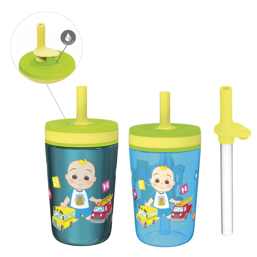 Zak Designs CoComelon Kelso Tumbler Set, Leak-Proof Screw-On Lid with Straw, Bundle for Kids Includes Plastic and Stainless Steel Cups with Bonus Sipper (3pc Set, Non-BPA)