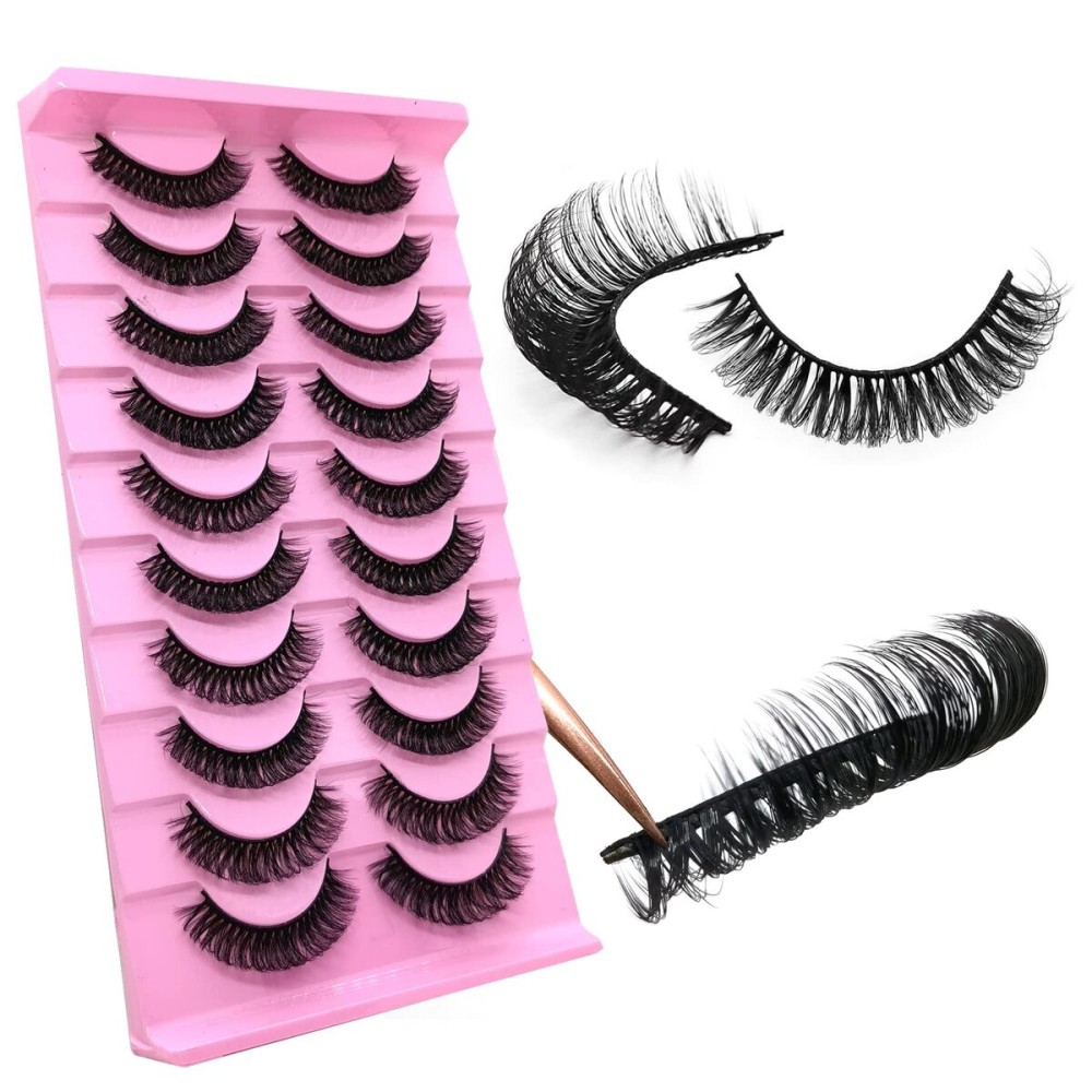 10Pairs 3d Russian Strip Lashes, DD Curl Lash Strips, Natural False Lashes Mink, Faux Mink Eyelashes Natural Look, Wispies Mink Eyelashes, Fake Lashes(s37)