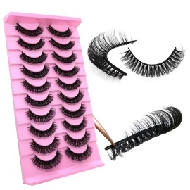 10Pairs 3d Russian Strip Lashes, DD Curl Lash Strips, Natural False Lashes Mink, Faux Mink Eyelashes Natural Look, Wispies Mink Eyelashes, Fake Lashes(s37)