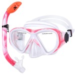Kids Snorkel Set, Children Anti-Fog Diving Mask Swimming Goggles Full Dry Top Snorkel Equipment Snorkeling Packages Swimming Gear for Youth Boys Girls Age 5-10 (Pink)