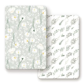 GRSSDER Stretchy Ultra Soft Jersey Knit Fitted Pack n Play Sheets Set 2 Pack, Universal Fitted Portable Pack and Play/Mini Cribs Sheets for Girls, Stylish Watercolor Daisy Flower
