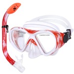Kids Snorkel Set, Children Anti-Fog Diving Mask Swimming Goggles Full Dry Top Snorkel Equipment Snorkeling Packages Swimming Gear for Youth Boys Girls Age 5-10 (Red White)