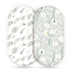 GRSSDER Stretchy Ultra Soft Fitted Bassinet Sheet Set 2 Pack, Universal Fit for Bassinets Baby Cradle Moses Basket Oval Rectangle Mattress, Watercolor Daisy Flowers Bassinet Sheets for Girls