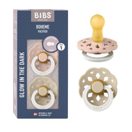 BIBS Pacifiers - Boheme Collection | BPA-Free Baby Pacifier | Made in Denmark | Set of 2 Blush Glow/Vanilla Glow Color Premium Soothers | Size 0-6 Months