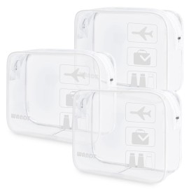 WANDF TSA Approved Toiletry Bag, 2 Packs Travel Clear Toiletry Bag, Quart Size Makeup Cosmetic Pouch with Zipper, Carry-On Airport Compliant Bag for Women and Men (3pcs White)
