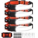 Adelante LED Headlamp Flashlight, 4Pack 1000LM 230Wide-Beam Rechargeable Head Lamp for Adults, Red Taillight & 16 Clips Waterproof Hard Hat Light Headlamps for Running Hiking and Camping