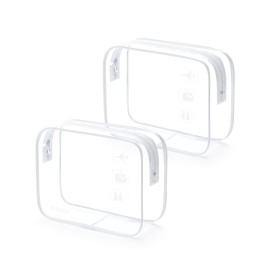 WANDF TSA Approved Toiletry Bag, 2 Packs Travel Clear Toiletry Bag, Quart Size Makeup Cosmetic Pouch with Zipper, Carry-On Airport Compliant Bag for Women and Men (2pcs White)