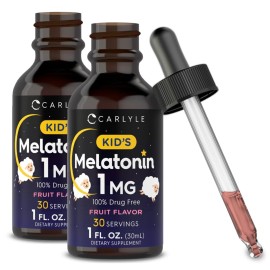 Carlyle Kids Melatonin Liquid | 1 fl oz | Two Pack | Fruit Flavor | Drug Free Childrens Supplement