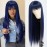 QD-Tizer Dark Blue Synthetic Hair Wigs with Full Bangs Blue Long Straight Women\'s Wig Heat Resistant Synthetic No Lace Wigs for Fashion Women 24 inch
