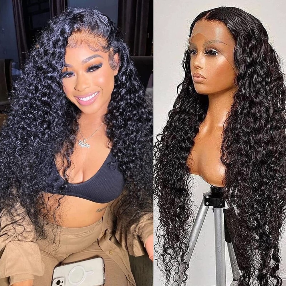 SNJON 30 Inch Lace Front Wig Human Hair 13x6 Wet and Wavy Lace Front Wigs Human Hair Water Wave Lace Front Wigs Curly Wigs for Women human hair Pre Plucked Natural Color 180 Density (30 Inch)