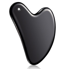 Nuanchu Stainless Steel Gua Sha Facial Tools Metal Guasha Tool for Face Body Jawline Shaper, Double Chin Reducer, Puffiness Reducing, Lymphatic Drainage Massager Skin Care Gift with Pouch(Black)