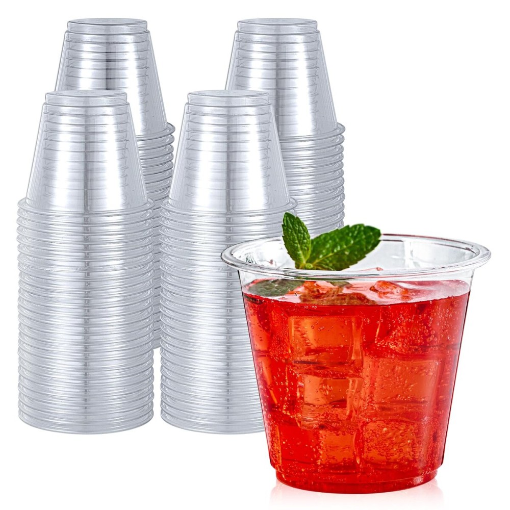 Turbo Bee 50 Pack 9 oz Clear Plastic Cups, Drinking Cups Disposable, Punch Plastic Party Cup for Wine, Juice, Iced Coffee and Cold Beverage