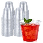 Turbo Bee 50 Pack 9 oz Clear Plastic Cups, Drinking Cups Disposable, Punch Plastic Party Cup for Wine, Juice, Iced Coffee and Cold Beverage