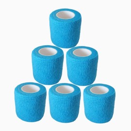 Baisunt 6 Pack 2 Inches Cohesive Bandage Self Adhesive Wrap Elastic Self Adherent Vet Wrap Breathable Self Stick Tape for Wrist, Ankle, Sports, Tatoo Wrap(5 Yards, Blue)