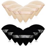 12 Pieces Cosmetic Powder Puff,2.76 inch Portable Soft Sponge Setting Face Puffs,Triangle Velvet Powder Puff with Ribbon Band Handle for Loose Powder Body Powder Makeup Tool(Black,Nude)