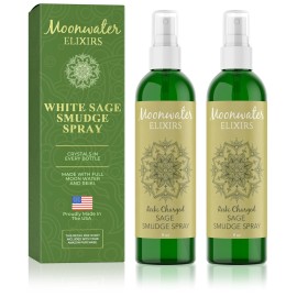 White Sage Smudge Spray for Spiritual Cleansing & Aura Protection, Sage Spray for Cleansing Negative Energy & Protection, Home & Meditation, Clear Quartz Reiki Energized Aromatherapy Room Mist 2X 8oz