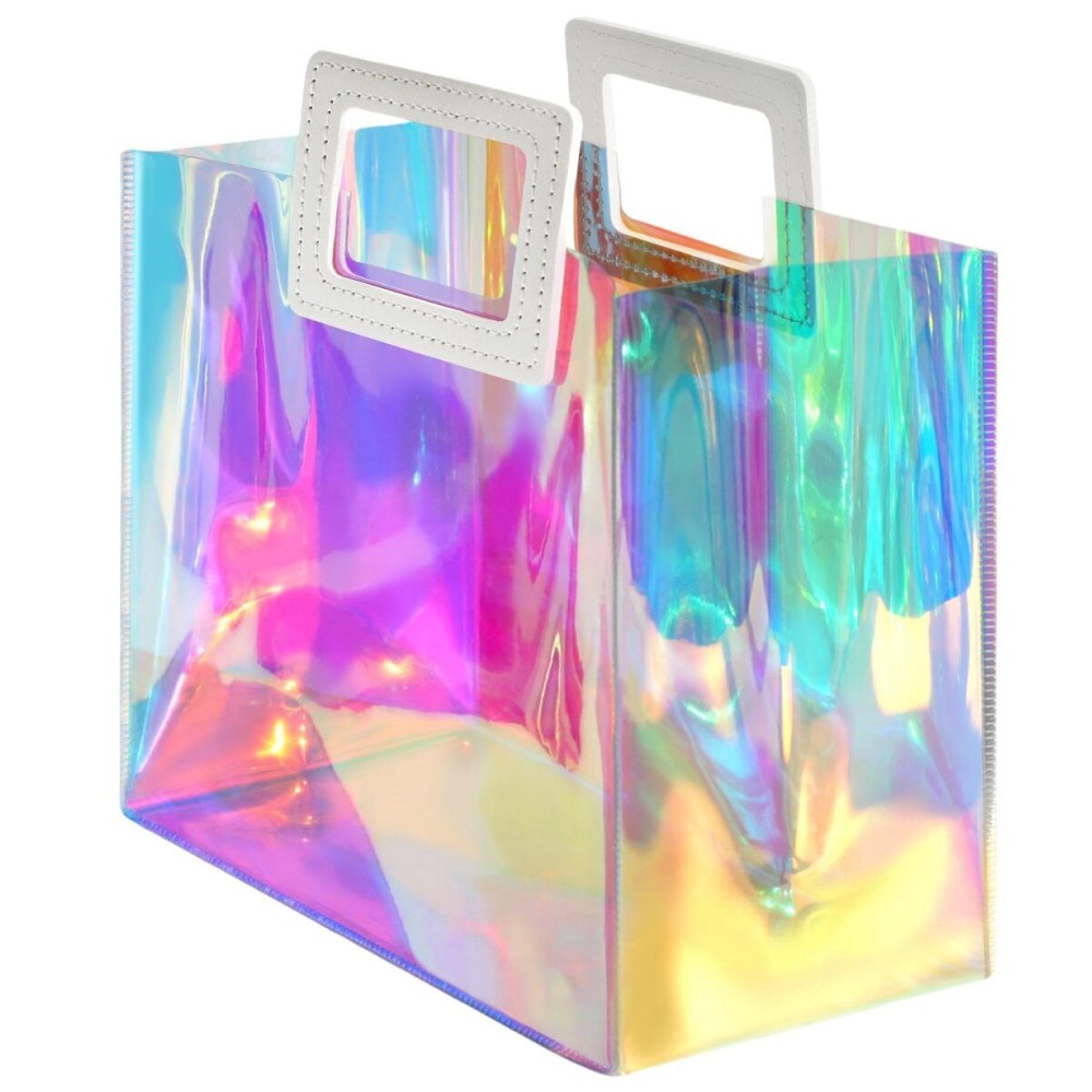 VUOJUR Holographic Large Gift Bag 12.8x11.6x5.7\'\' Clear Reusable Birthday Gift Bag for Women Girls Iridescent Bachelorette Wedding Christmas with Handle