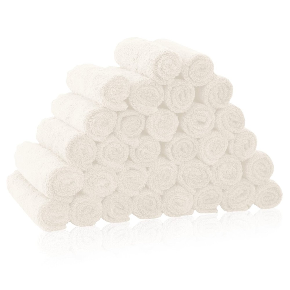 32 Pack Baby Washcloths - Luxury Coral Fleece - Extra Absorbent and Soft Wash Clothes for Newborns, Infants and Toddlers - Suitable for Sensitive Skin and New Born - Baby Shower - Cream, 10x10 Inch