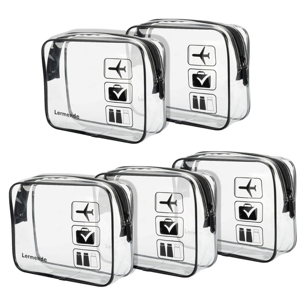 Lermende 2pcs Clear Toiletry Bag TSA Approved Travel Bag,Carry On for Travel,Airport Airline Accessories Compliant Bag,Quart Sized Makeup Cosmetic bag Women Men (Black, 5 Pack)