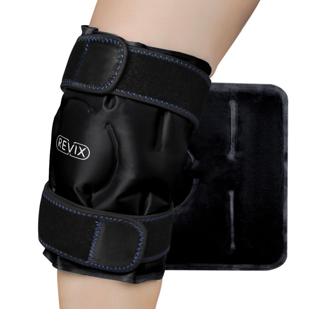 REVIX Ice Wrap for Knee Discomfort, Reusable Knee Ice Pack Wrap with Cold Compress Therapy for Muscle Ache, Promotes Post-Workout Recovery, Soft Plush Lining, Black