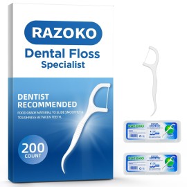 RAZOKO Dental Floss Picks High Toughness Toothpicks Sticks 200pcs with 2 Portable Cases Perfect for Family,Hotel,Travel