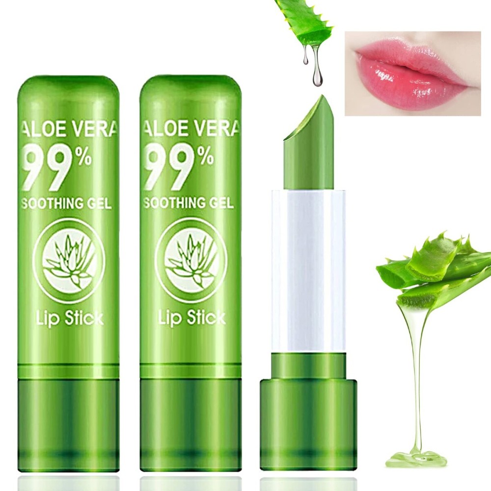 BKPPLZP 3 Pieces Aloe Vera Lipstick,Long Lasting Moisturizing Lip Balm,Nourishing Lip stick,Lipstick,Lip Balm,Magic Temp Color Change,Waterproof Lip Gloss Matte Makeup