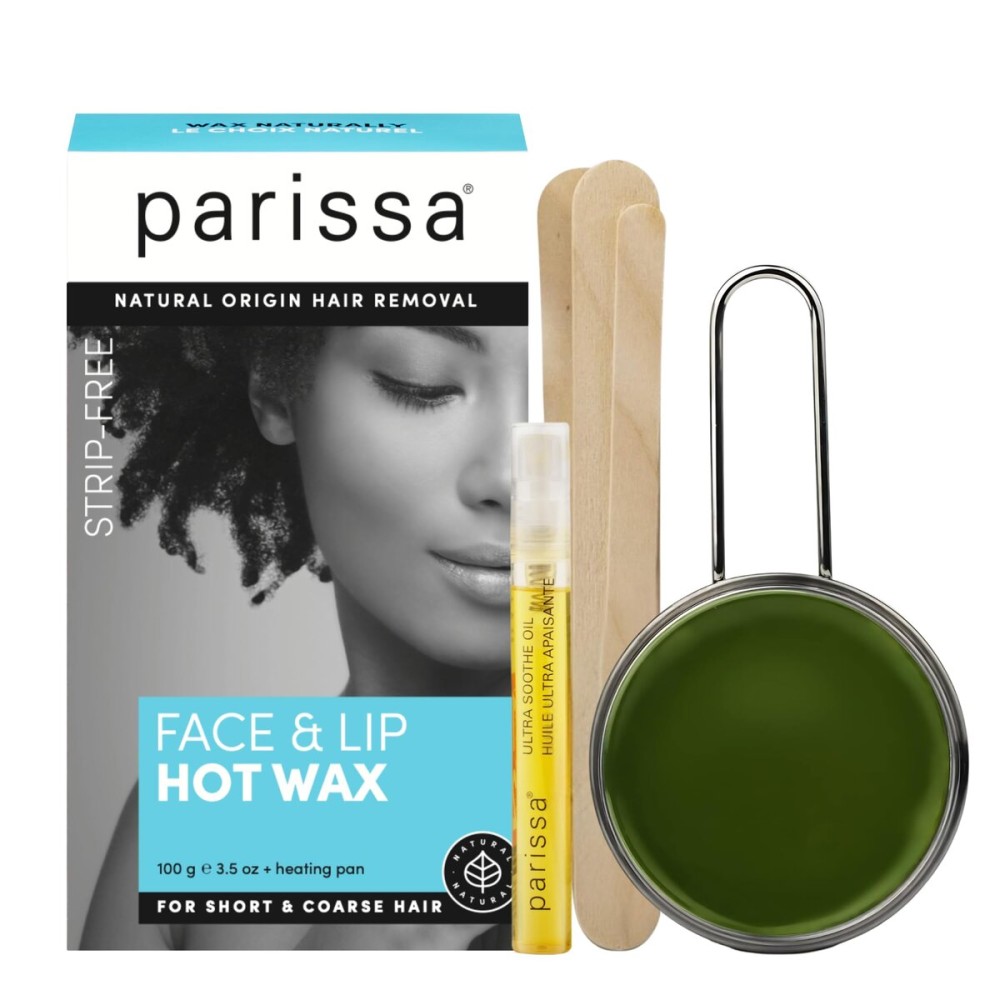 Parissa Natural Face & Lip Hard Wax Kit | No-Strip Hot Wax for Coarse Facial Hair | Sensitive Skin Formula with Post-Wax Oil | 3.5 oz (100 g)