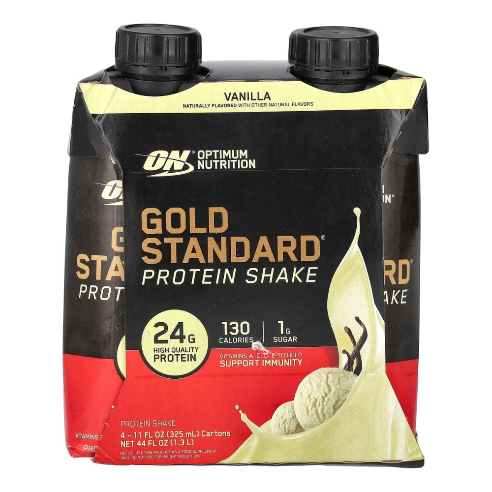 Optimum Nutrition Gold Standard Protein Shake, 24g Protein, Ready to Drink Protein Shake, Gluten Free, Vitamin C for Immune Support, Vanilla, 11 Fl Oz, Pack of 4 (Packaging May Vary)