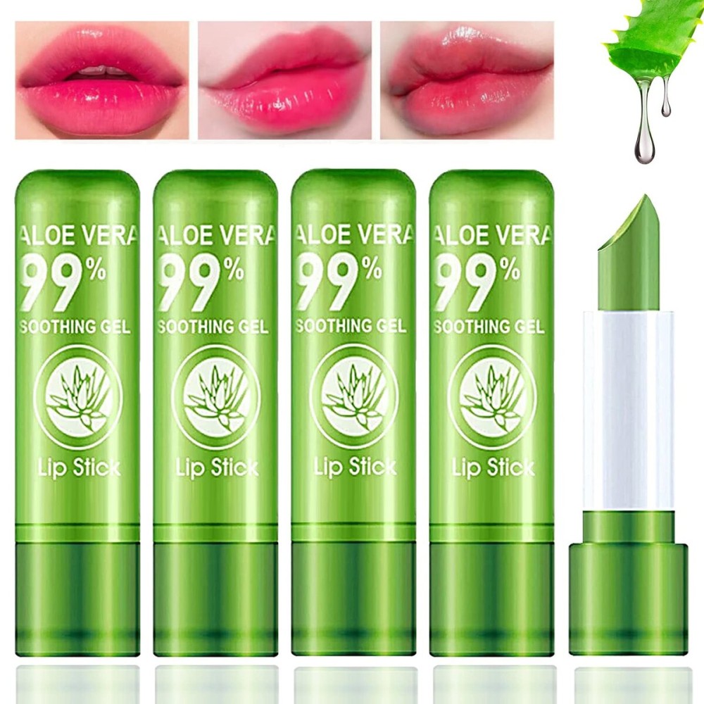 BKPPLZP 5 Pieces Aloe Vera Lipstick,Long Lasting Moisturizing Lip Balm,Nourishing Lip stick,Lipstick,Lip Balm,Magic Temp Color Change,Waterproof Lip Gloss Matte Makeup