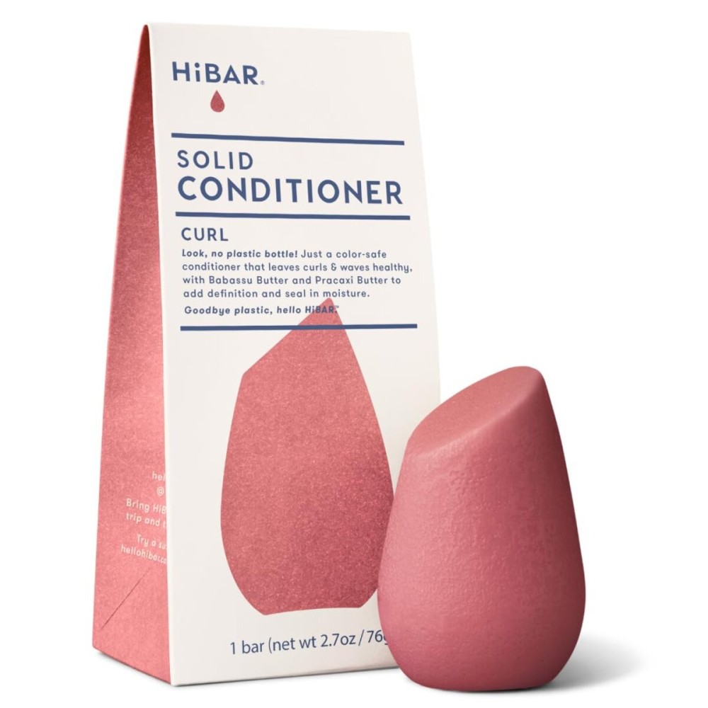 HiBAR - Curl Conditioner Bar - For Curly Hair - Define & Seal in Moisture - With Babassu & Pracaxi Butter & Rice Protein - Plastic-Free - Soap, Paraben & Sulfate-Free - Color Safe & Vegan -1 Solid Bar