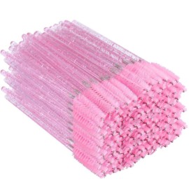 G2PLUS 500PCS Crystal Eyelash Mascara Brushes Wands Applicator Makeup Kits Mascara Wands Lash Spoolies for Eyelash Extensions and Eyebrow Brush (Pink)