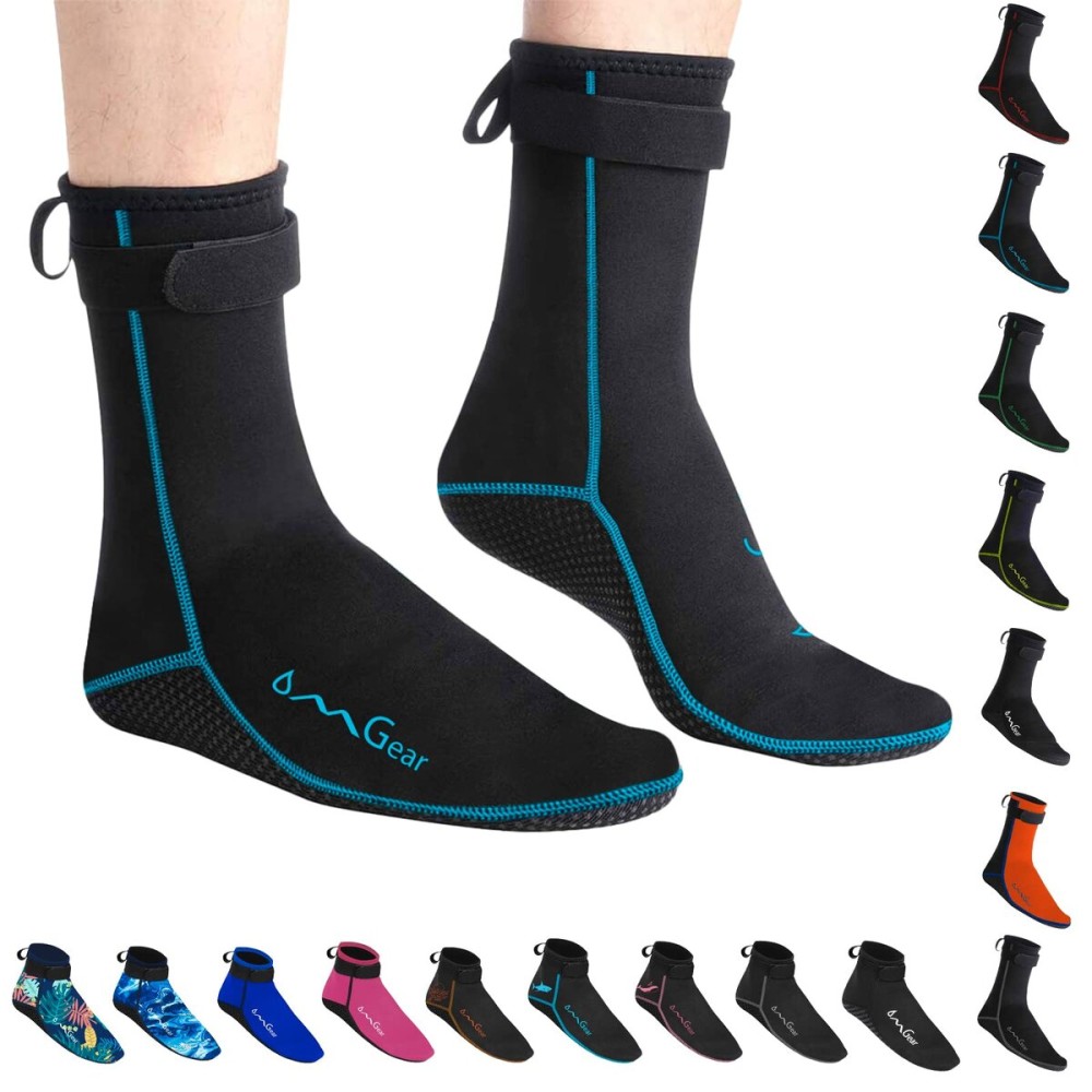 OMGear Water Socks Neoprene Beach Booties 3mm Glued Blind Stitched Anti-Slip Wetsuit Boots Fin Swim Shoes (3mm High Cut/Aqua,3XL(men13-14,women13-15))