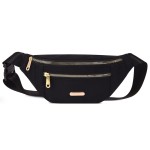 DAITET Fashionable Black Fanny Pack for Men&Women, Crossbody Waist Bag with Adjustable Belt, Large Capacity Bum Bag for Traveling Hiking Cycling Workout Casual(Black Gold Zipper)