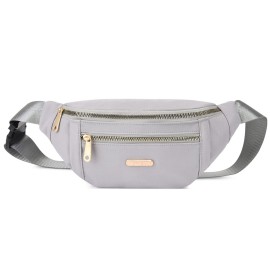 DAITET Fashionable Light Gray Fanny Pack for Men&Women, Crossbody Waist Bag with Adjustable Belt, Large Capacity Bum Bag for Traveling Hiking Cycling Workout Casual(Silver Grey)
