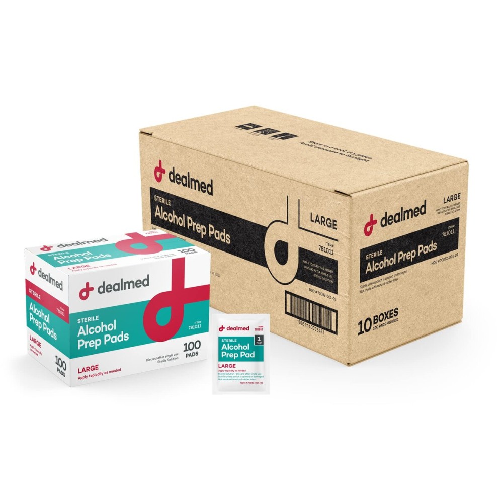 Dealmed Alcohol Prep Pads - 1000 Count Large Latex-Free Gamma Sterilized Antiseptic Wipes, Wound Care Products for First Aid Kits, Home, and Medical Facilities