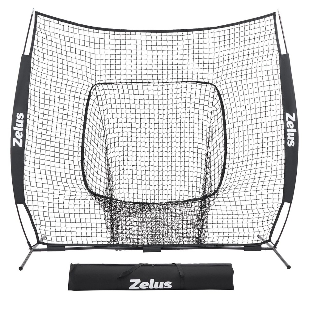 ZELUS 7x7ft Baseball Net for Hitting and Pitching Practice and Training | 7\'x7\' Portable Hitting Net Pitching Net | Batting Cage with Frame and Net, Black