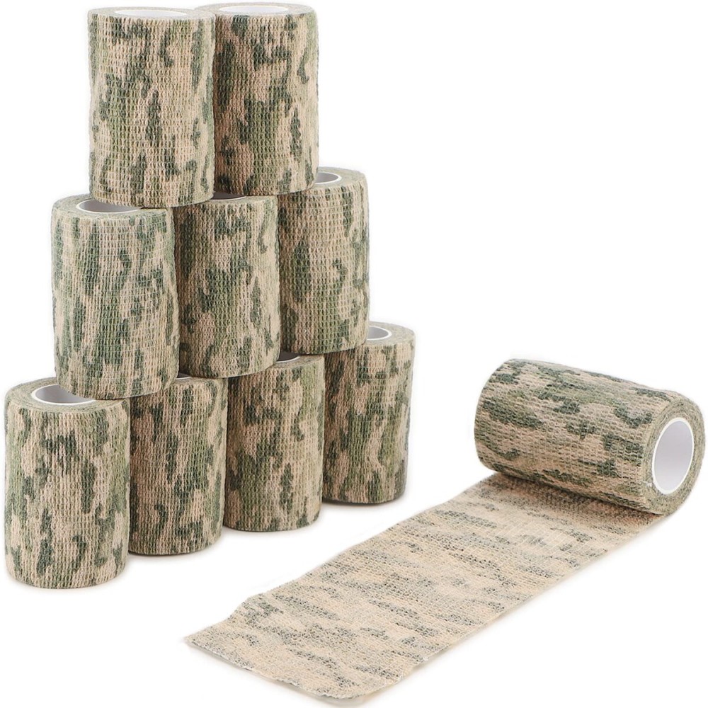 DROK 4 Roll Camouflage Tape, 2.95in x 14.76ft Non Reflective Matte Bandage Protection for Cameras Photography Flashlight Bike Camping fits, 4.92Yard Multi-Functional Self-Adhesive Camo Accessories