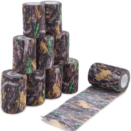 DROK 4 Roll Camo Tape, 2.95in x 14.76ft Camouflage Self-Adhesive Bionic Wood Wrap Bandage for Outdoor Athletic Sports Bicycle Hockey Skateboard Scooter, 4.92Yard Cohesive Camo Stretch Reusable Tape