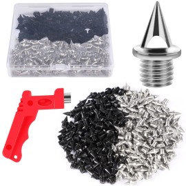 JULMELON 120PCS 1/4inch Stainless Steel Track and Cross Country Spikes Golf Shoe Spikes with Spike Wrench, Replacement Spikes for Sprint Sports Short Running Track ShoesSilver and Black