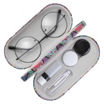 MoKo Double Eyeglass Case, Contact Lens Case with Mirror Tweezers Remover, 2 in 1 Double Sided Portable Contact Lens Box Holder Container Storage Kit Sunglasses Pouch for Men & Women, Rhombic Datura