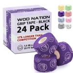 WOD Nation Hook Grip Athletic Tape - Sweat-Proof Grip Tape for Powerlifting - Easy-Tear Thumb Wrap - Pack of 24, 23 ft Rolls, Purple, Unisex
