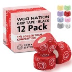 WOD Nation Weightlifting Hook Grip Athletic Tape - Sweat-Proof Grip Tape for Powerlifting - Easy-Tear Thumb & Finger Wraps - Versatile for Gymnastics & Climbing - Pack of 12, 23 ft Rolls, Red